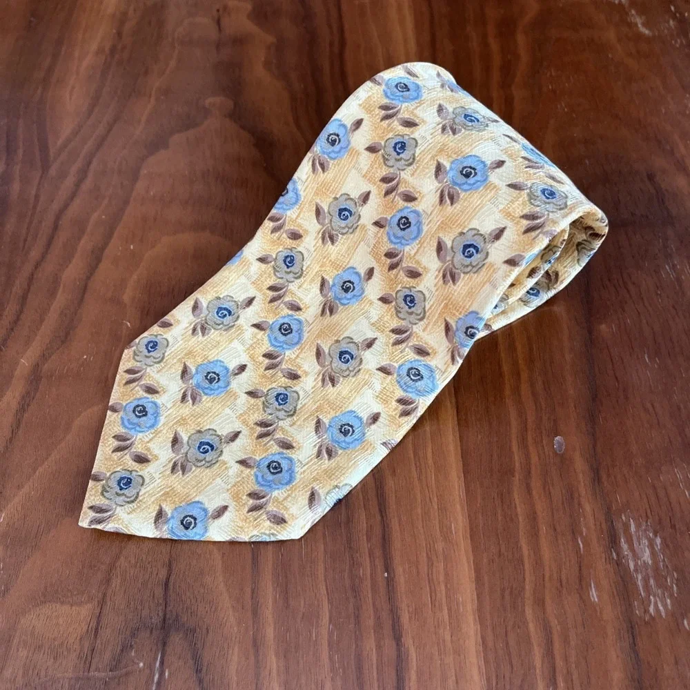 Ermenegildo Zegna Silk Tie Yellow Blue Green Floral All Over Beautiful Italy
